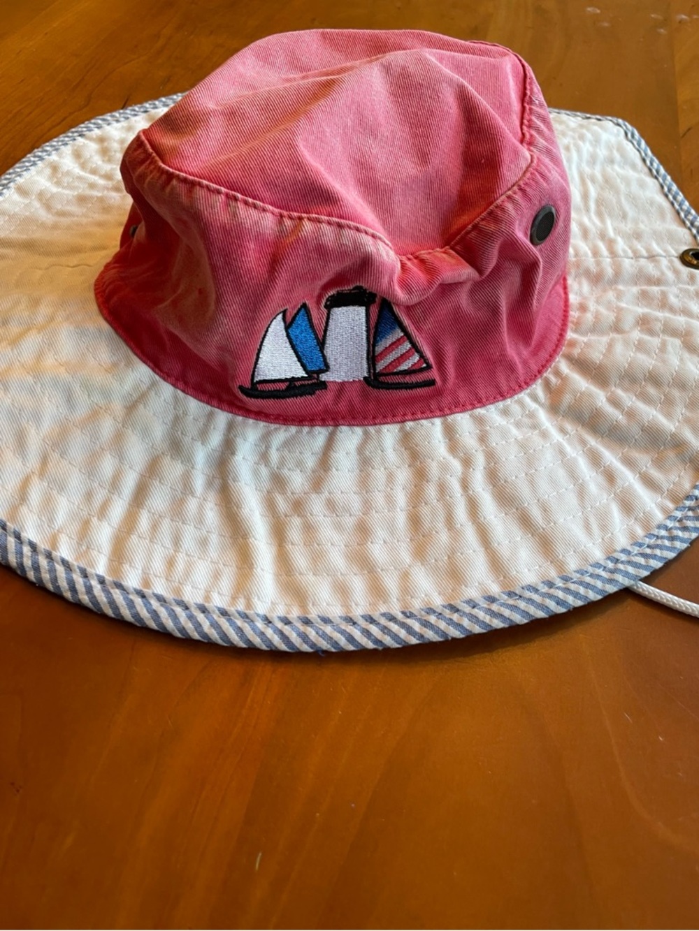 Good Condition Nantucket Buckets Red White Pink Sailboat Design Bucket Hat